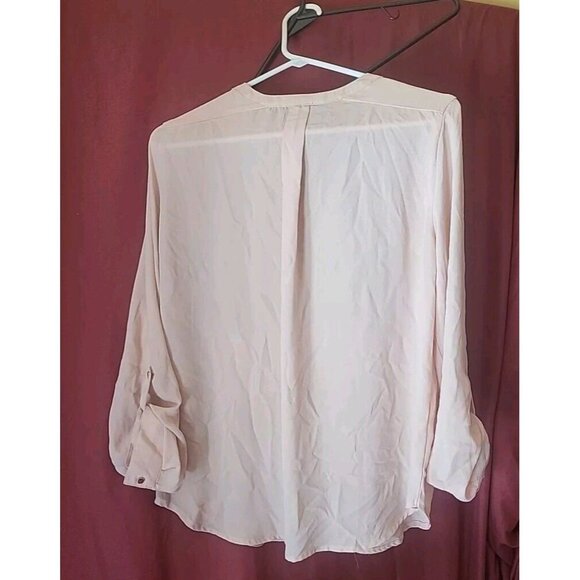 Womens Blouse Sheer Long Sleeve Pullover Beige Size Medium Dynamite - Picture 7 of 11